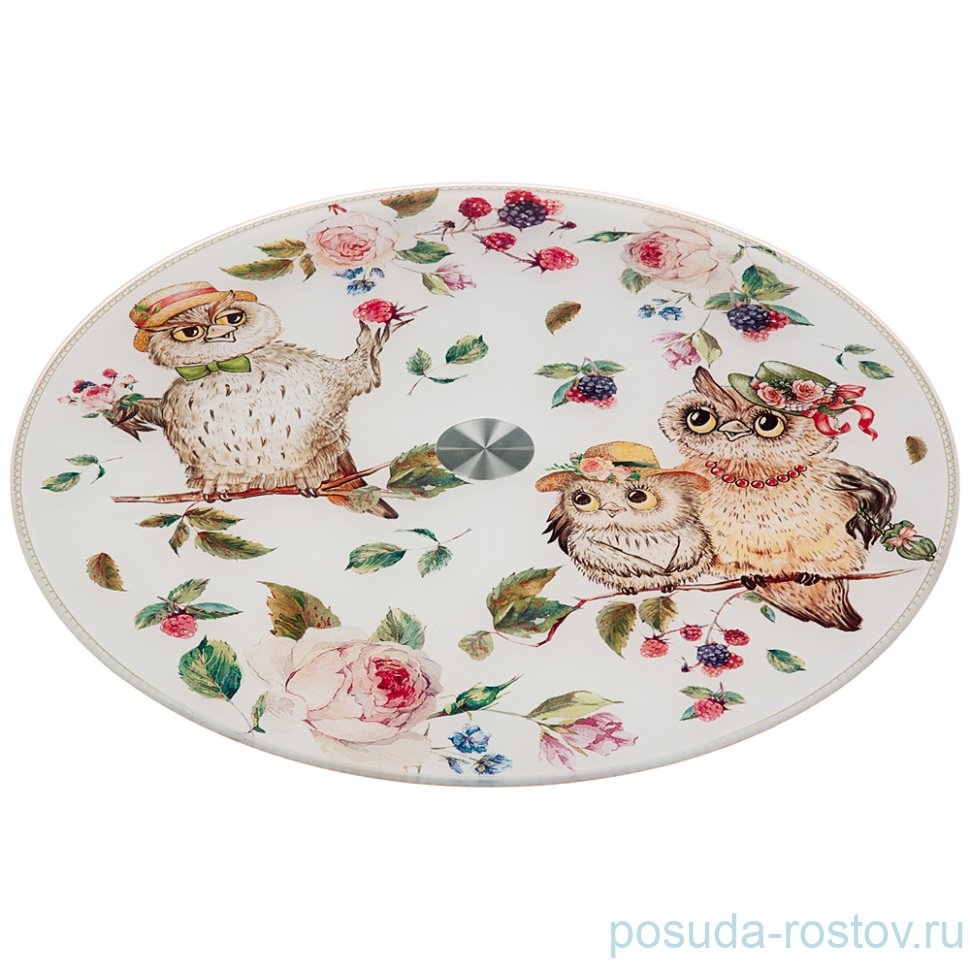 Блюдо 32 х 3 см вращающееся круглое "Винтаж /Совушки" / 224882