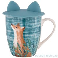 Кружка 360 мл с силиконовой крышкой синяя &quot;лесная сказка /лиса&quot; / 262855