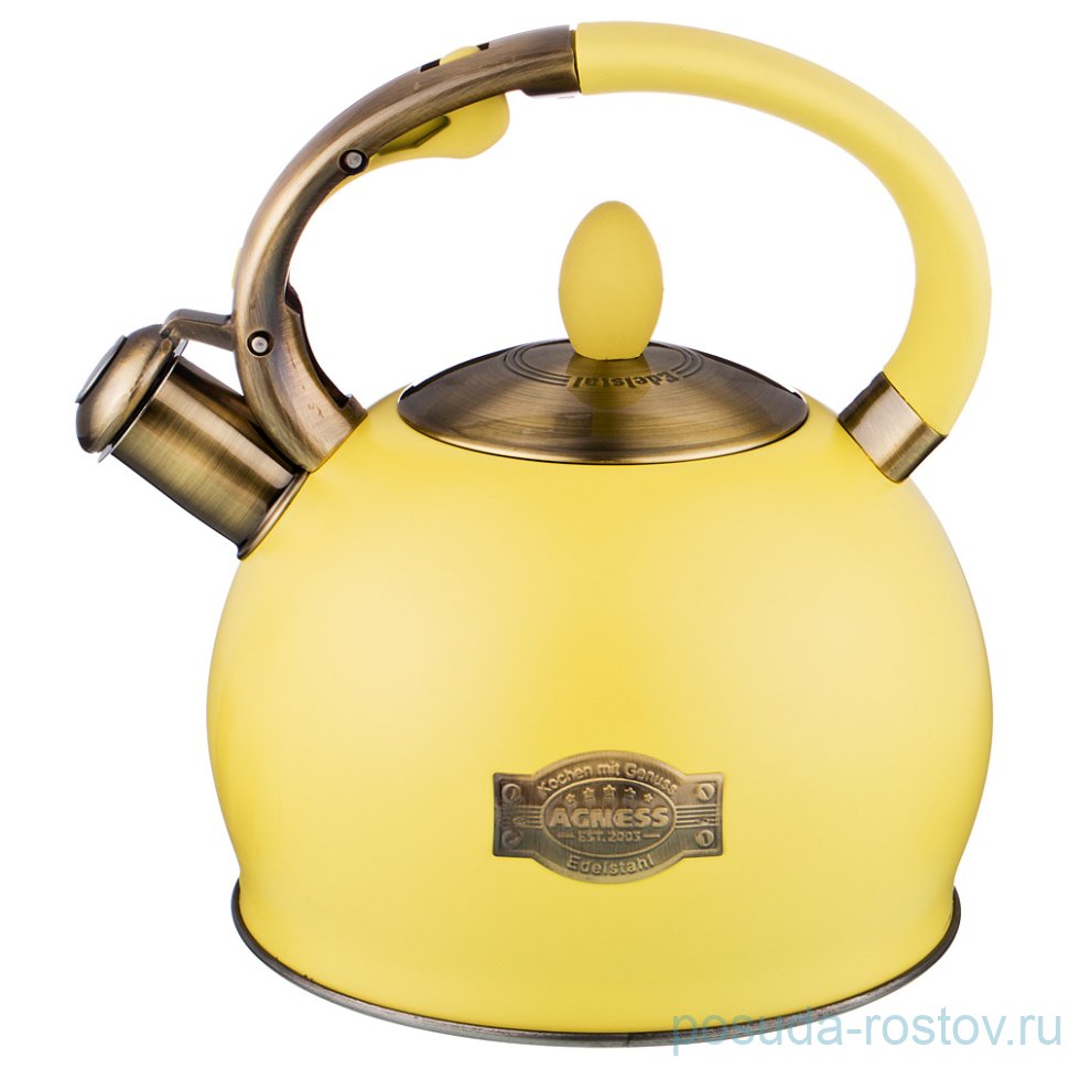Чайник 3 л со свистком термоаккумулирующее дно индукция желтый "agness" / 200222 Чайник 3 л со свистком термоаккумулирующее дно индукция желтый "agness" / 200222