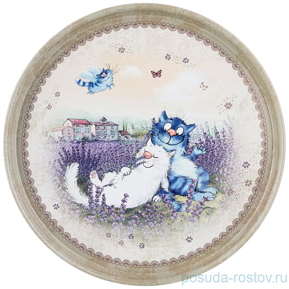 Поднос 33 х 2,1 см сервировочный "Синие коты" / 209792