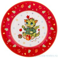 Тарелка 19 см красная &quot;С новым годом! /Дракончик с подарками&quot; / 330660