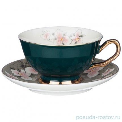 Набор чайных пар 220 мл 4 шт зелёные &quot;Цветы&quot; / 233226
