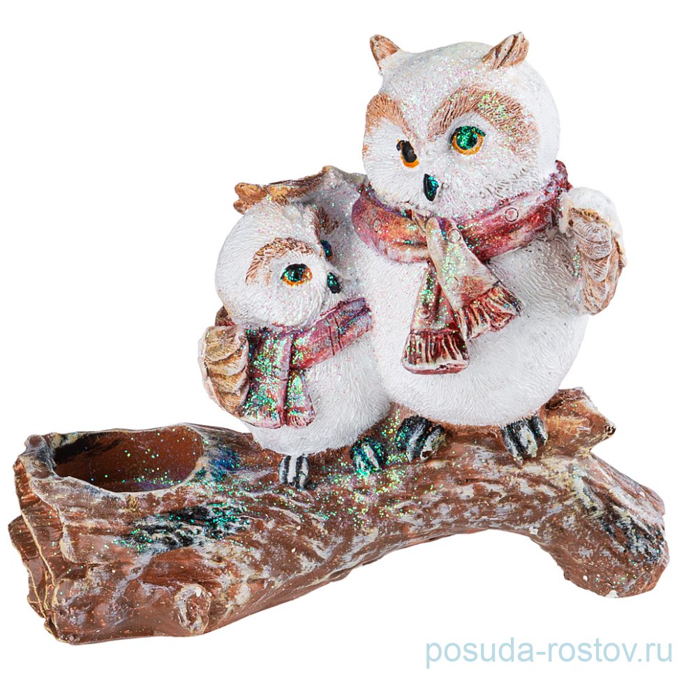 Подсвечник 18 х 17 см "Совы на коряге /новогодний" / 271185 Подсвечник 18 х 17 см "Совы на коряге /новогодний" / 271185