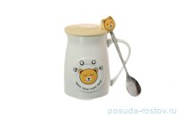 Кружка 400 мл с крышкой и ложкой &quot;Good /Bears mave many faces&quot; жёлтая / 140341