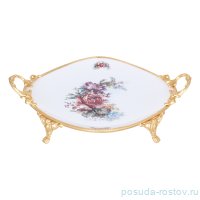 Блюдо 34 х 39,5 х 8,5 см овальное н/н с ручками &quot;Красный цветок&quot; / 290505