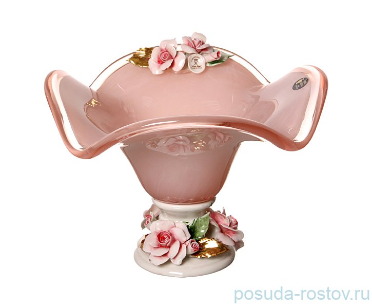 Конфетница 16 см н/н розовая "W. Cristal /Розы /Муранское стекло" / 113390