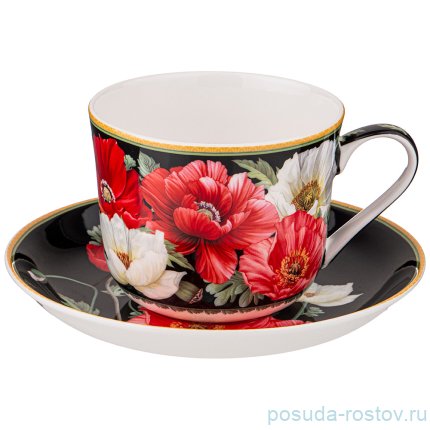 Чайная пара 500 мл 1 шт черная &quot;маки&quot; / 234758