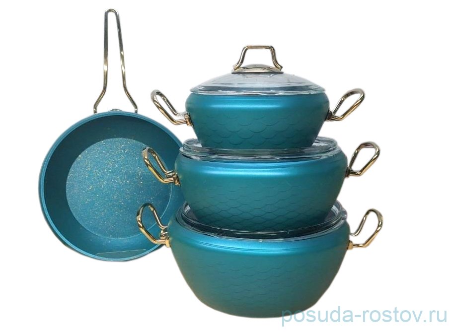 Набор посуды 7 предметов антипригарное покрытие ментол "GRANITE SETS" / 284042