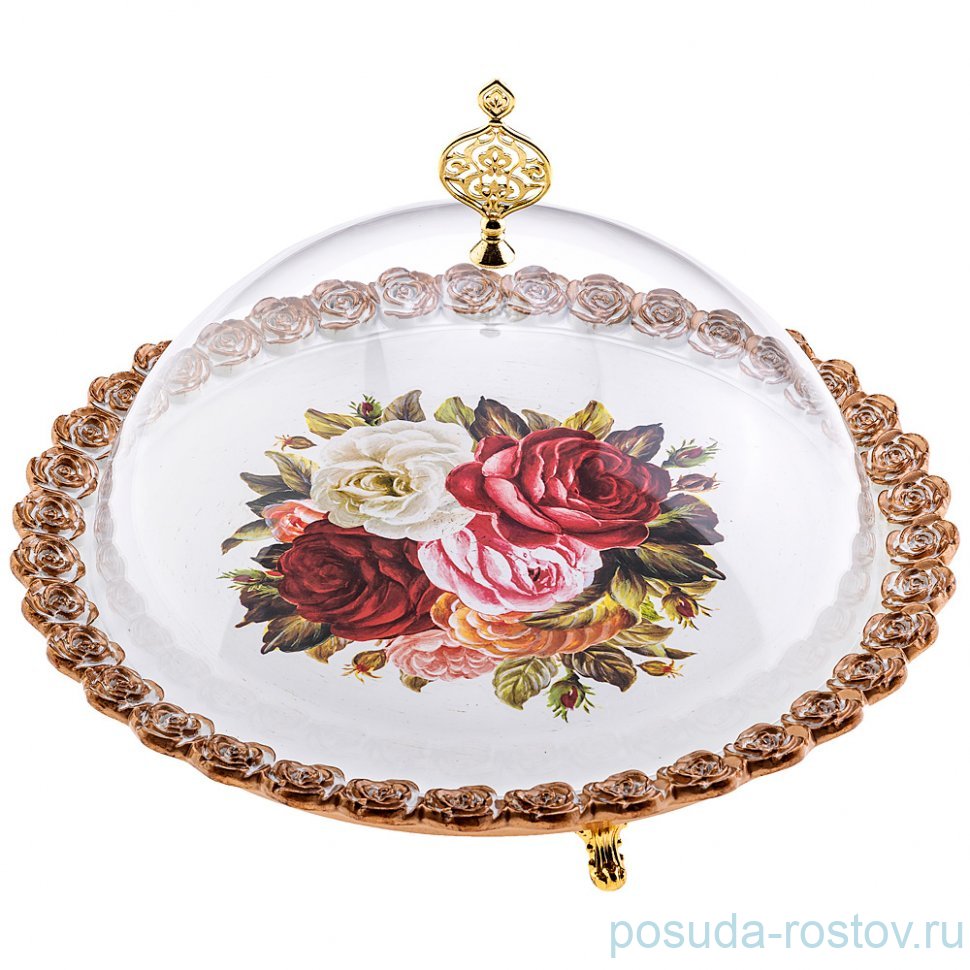 Блюдо 40 х 18 см с крышкой круглое "Розы" / 186625