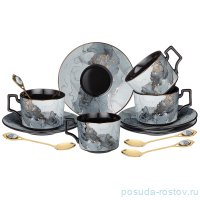 Набор чайных пар 250 мл 4 шт с ложками чёрные &quot;Moon art&quot; / 272002