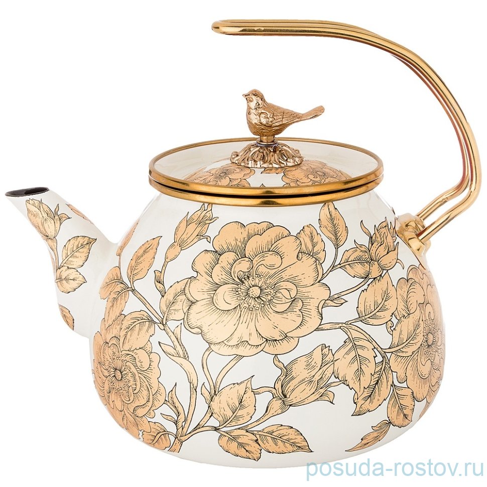 Чайник 3 л эмалированный белый "agness /золотые цветы" / 196412