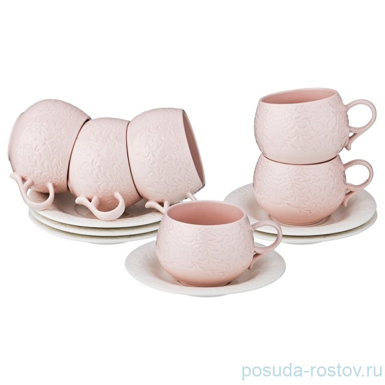 Набор чайных пар 200 мл 6 шт "Розовый" / 190656