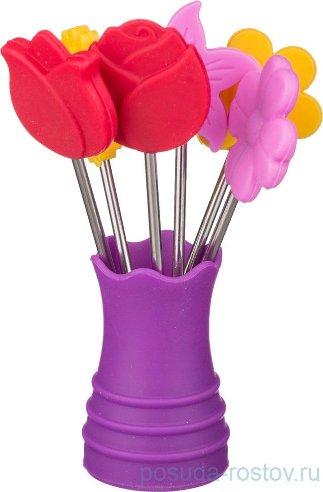 Набор шпажек для канапе 6 шт с подставкой "Цветочки" / 198835
