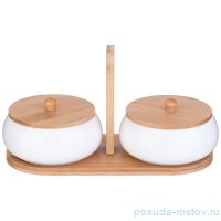 Набор банок для сыпучих продуктов 11,5 см 2 шт с деревянной крышкой на деревянной подставке &quot;Native&quot; / 350127