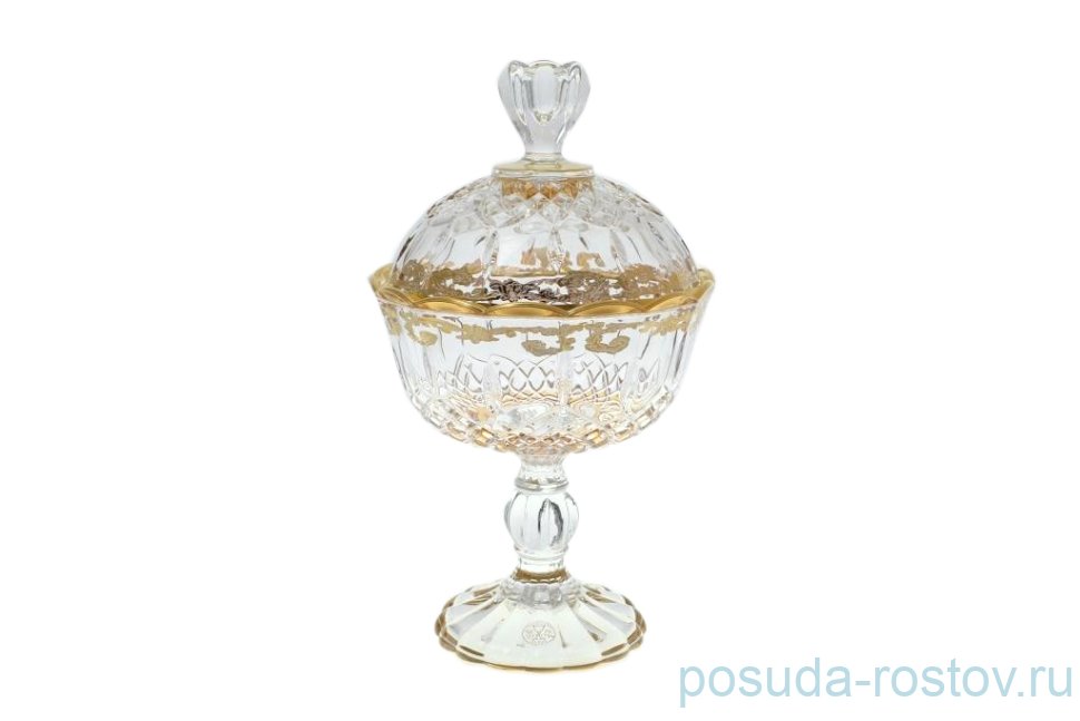 Конфетница 23 см с крышкой н/н "Timon /Опера золото" янтарное дно / 128280