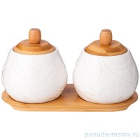 Набор банок для сыпучих продуктов 350 мл 2 шт деревянные крышки на деревянной подставке &quot;Native&quot; / 334689