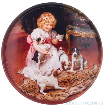 Поднос 33 х 2,1 см сервировочный &quot;Девочка с собачками&quot; / 310731