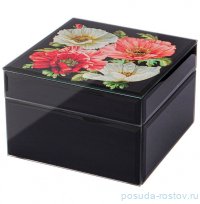 Шкатулка 12,5 х 12,5 х 8 см чёрный лак &quot;Маки&quot; / 271716
