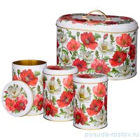Хлебница 17,8 х 33,8 х 20 см + банки для сыпучих продуктов 10,5 х 15 см 3 шт &quot;маки&quot; / 255899