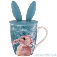Кружка 360 мл с силиконовой крышкой синяя &quot;Лесная сказка /Заяц&quot; / 262853