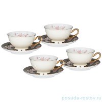 Набор чайных пар 220 мл 4 шт белые &quot;цветы&quot; / 233230