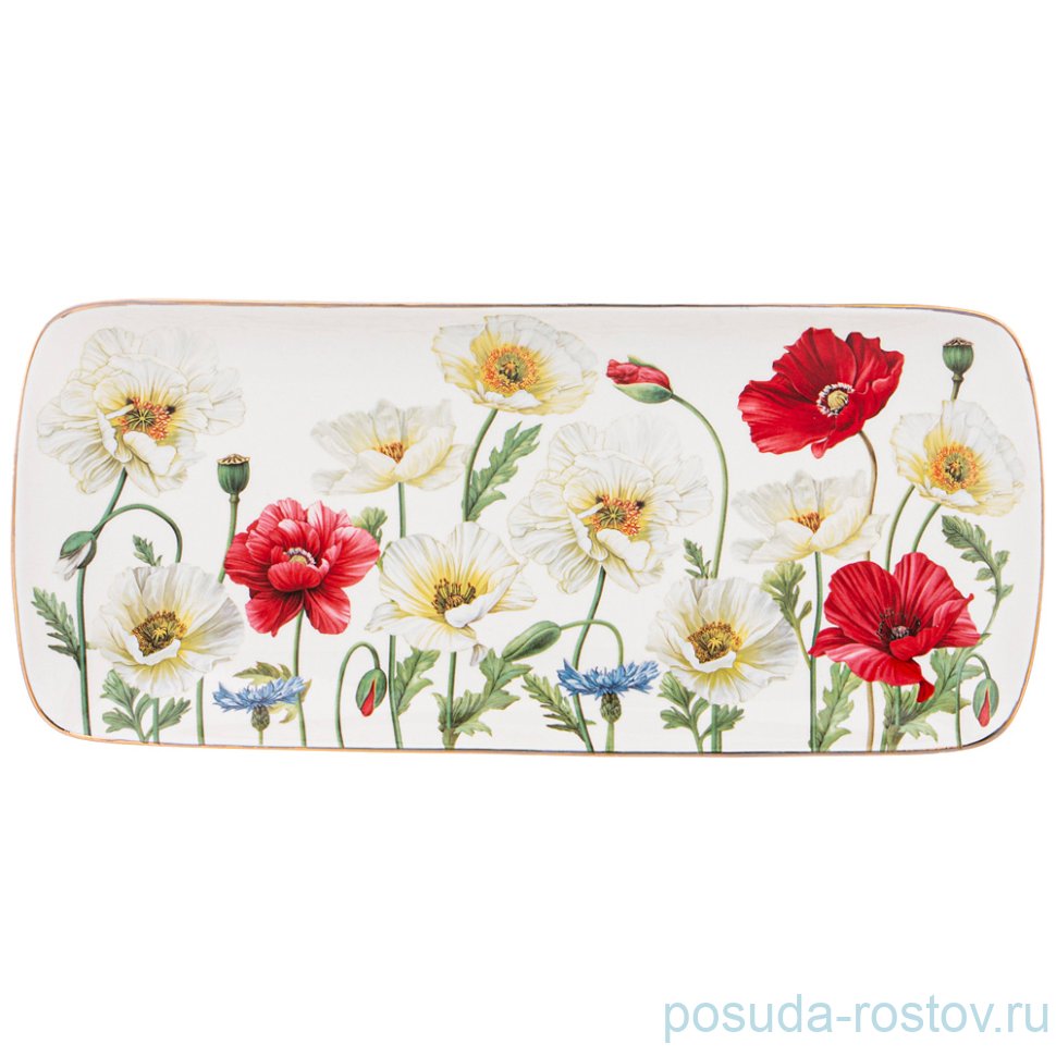 Блюдо 30,5 см прямоугольное белое "Маки" / 272504