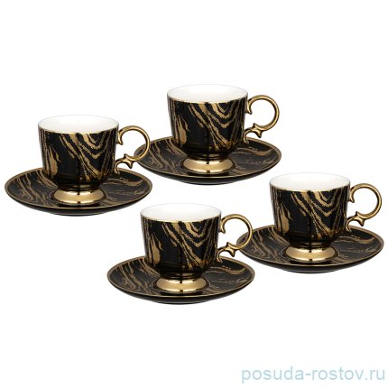 Набор чайных пар 250 мл 4 шт &quot;чёрные /золото&quot; / 233305