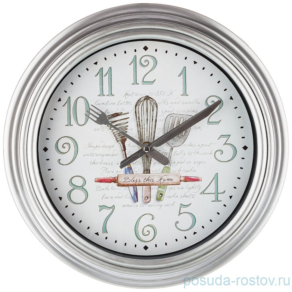 Часы настенные 31 см кварцевые круглые серебро "CHEF KITCHEN" / 197432