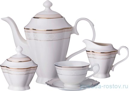 Чайный сервиз на 6 персон 15 предметов &quot;Бежевая лента /золото&quot; / 186225