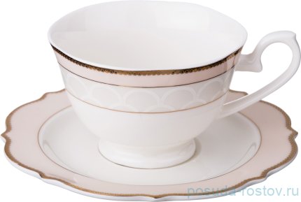 Чайный сервиз на 6 персон 15 предметов &quot;Бежевая лента /золото&quot; / 186225