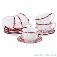 Набор чайных пар 250 мл 6 шт &quot;горох /красная окантовка&quot; / 189721