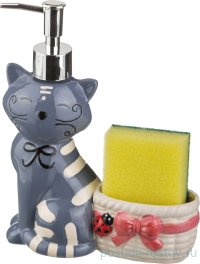 Дозатор для жидкого мыла 300 мл с подставкой для губки и губкой серый &quot;Ля мур /Agness&quot; / 191550