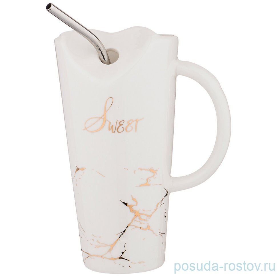 Кружка 480 мл с металлической трубочкой белая "Break time /Sweet" / 206349