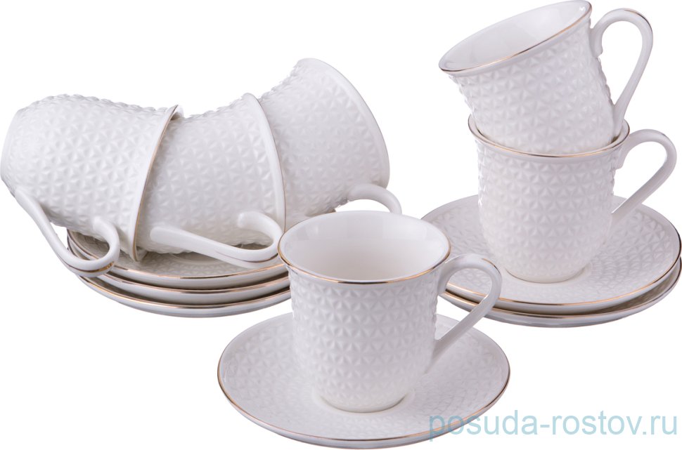 Набор чайных пар 220 мл 6 шт "отводка золото" / 194413 Набор чайных пар 220 мл 6 шт "отводка золото" / 194413