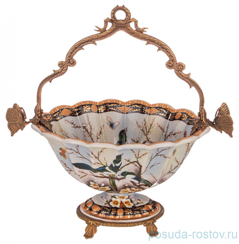 Конфетница 29,5 х 18 х 32 см с ручкой н/н "Птицы" / 270565