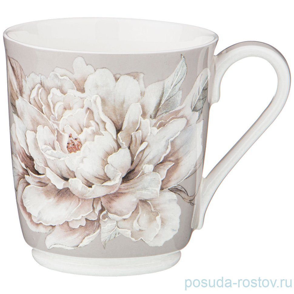 Кружка 340 мл серая "Белый цветок" / 230686
