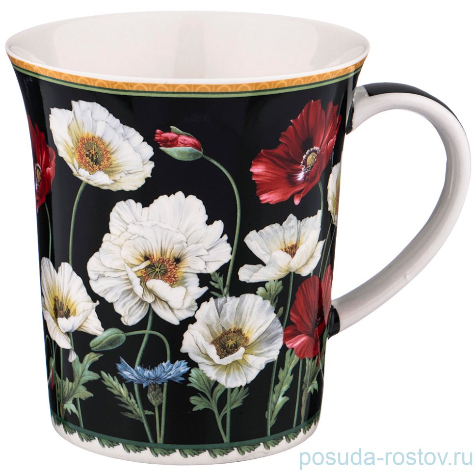 Кружка 440 мл чёрная "маки" / 209328