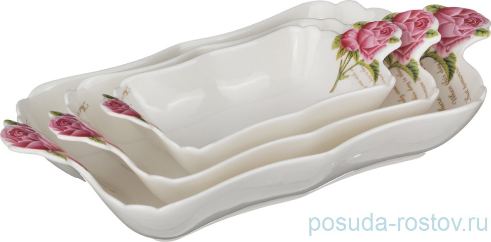 Набор салатников 3 шт прямоугольных с ручками "Роза" / 187313