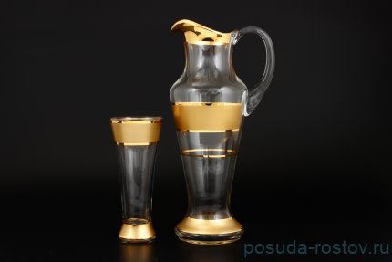 Набор для воды 7 предметов (кувшин + 6 стаканов) &quot;Матовая полоса /золото&quot; / 124172