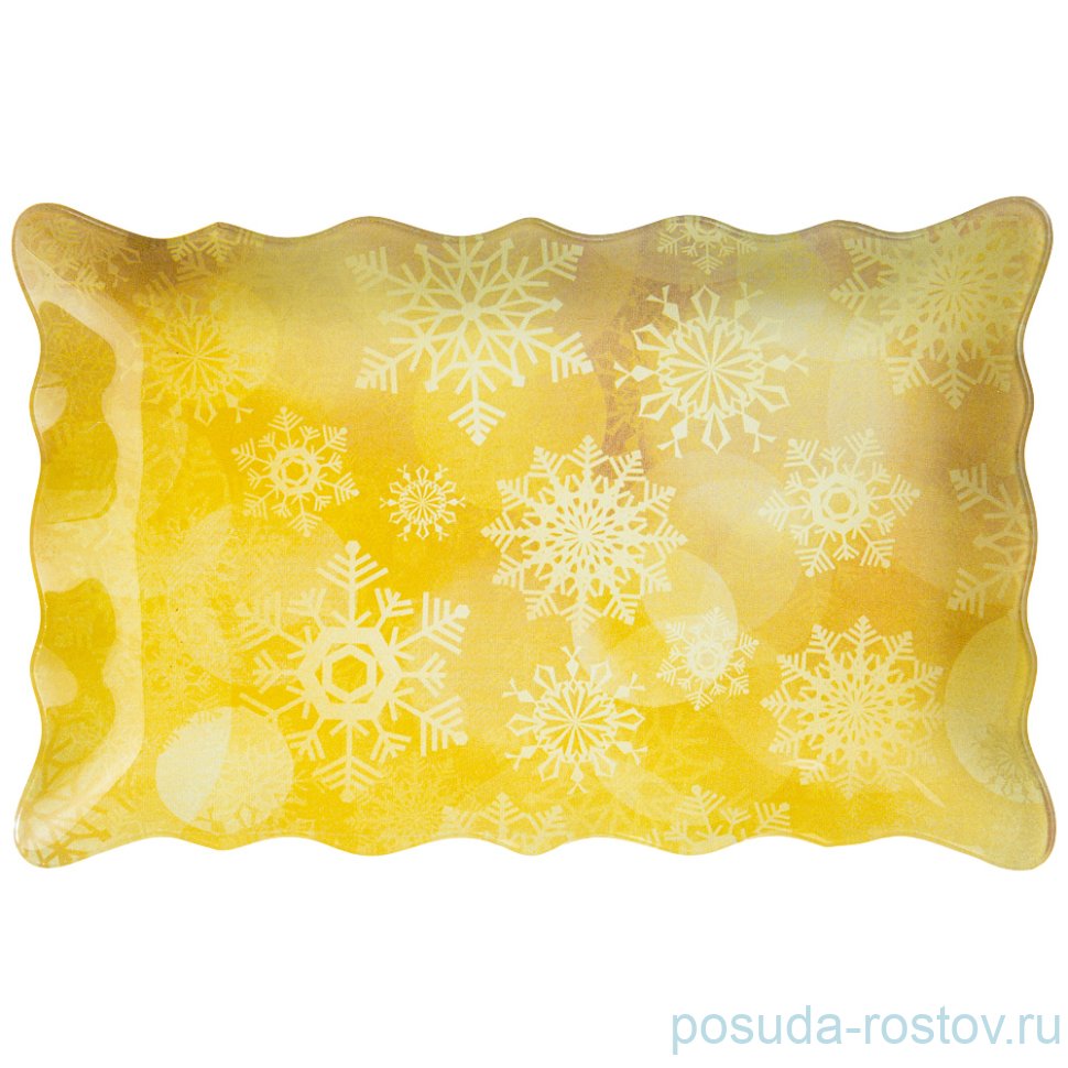 Блюдо 25 см прямоугольное жёлтое "Новогодний калейдоскоп /Снежинки" / 268480