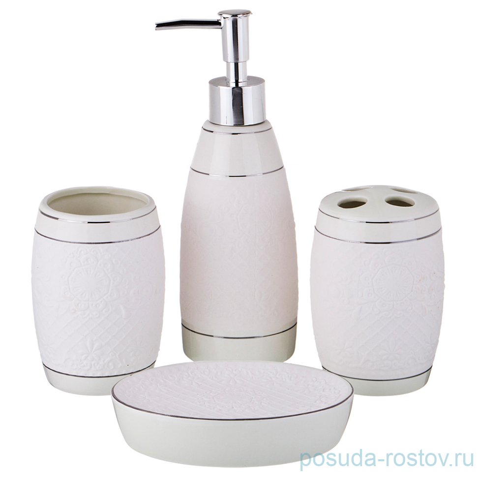Набор для ванной комнаты 4 предмета (дозатор для мыла, мыльница, стакан для зубных щёток, стакан) / 268994