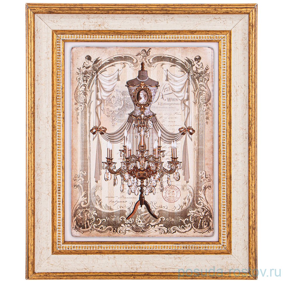 Картина 17 х 22 см "Подсвечник" /рамка крем с золотом / 270166