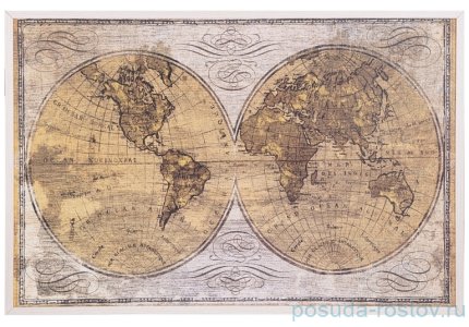 Панно 60 х 90 см &quot;Карта полушарий&quot; /рамка белая / 260011