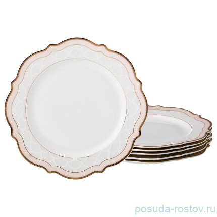 Набор тарелок 20 см 6 шт &quot;бежевая лента /золото&quot; / 186254