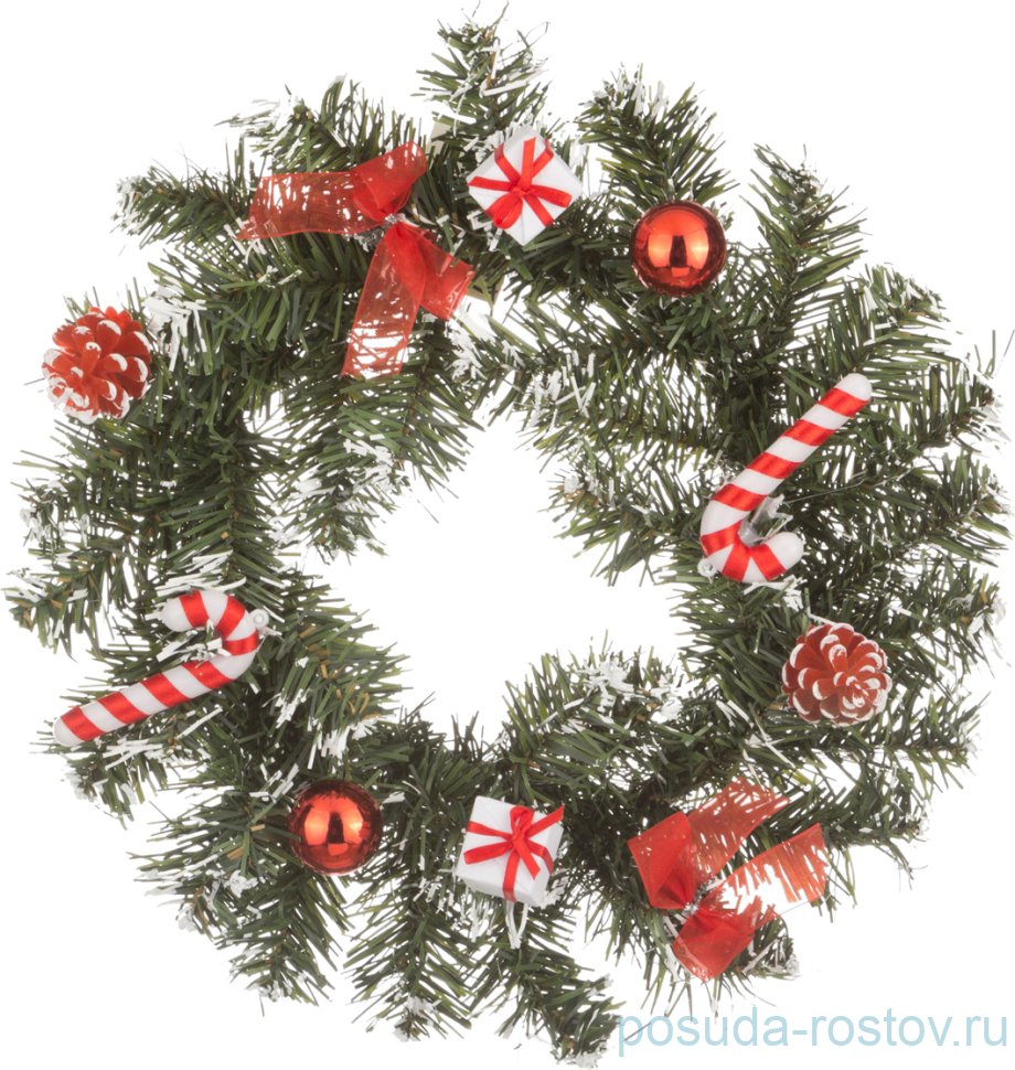 Декоративное изделие 25 см "венок с красными бантиками" / 187217