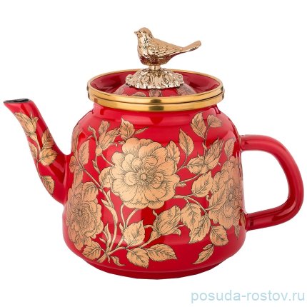 Чайник 1 л эмалированный красный &quot;Agness /Золотые цветы&quot; / 196426