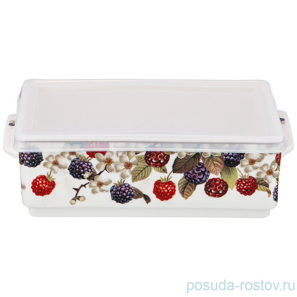 Блюдо 20,5 см квадратное с ручками и крышкой "Ежевика" / 214006