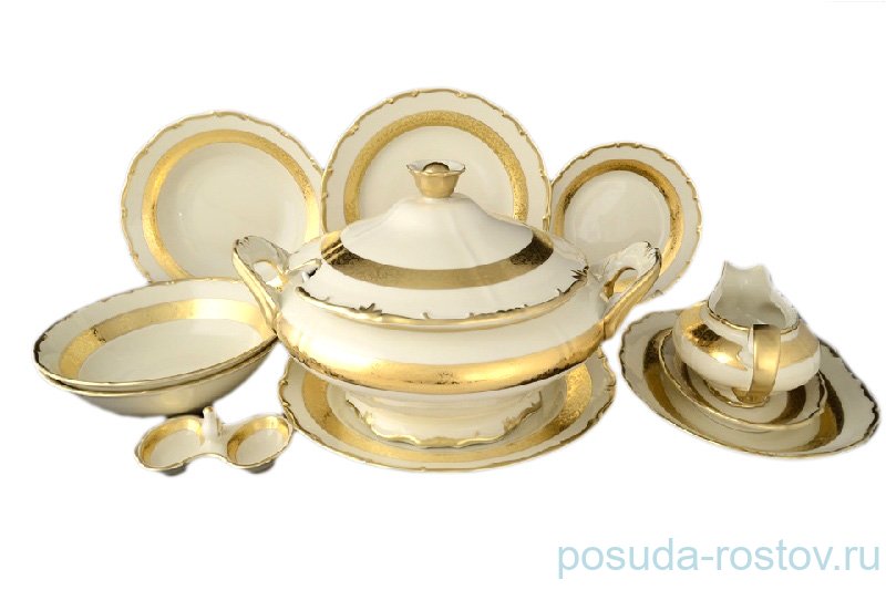 Столовый сервиз на 6 персон 26 предметов  Bohemia Porcelan Moritz Zdekauer 1810 s.r.o. "Анжелика /Золотая лента /СК" / 057350