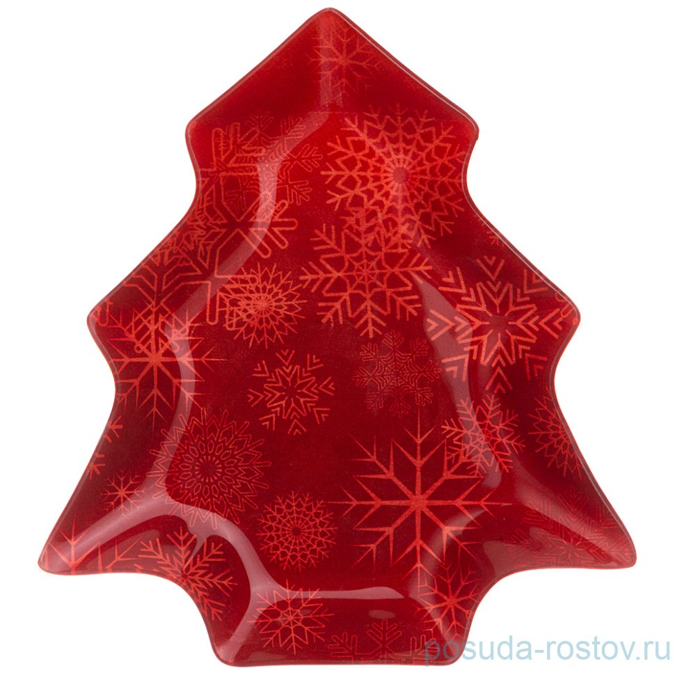 Блюдо 20 см Ёлка красное "Новогодний калейдоскоп /Снежинки" / 268469