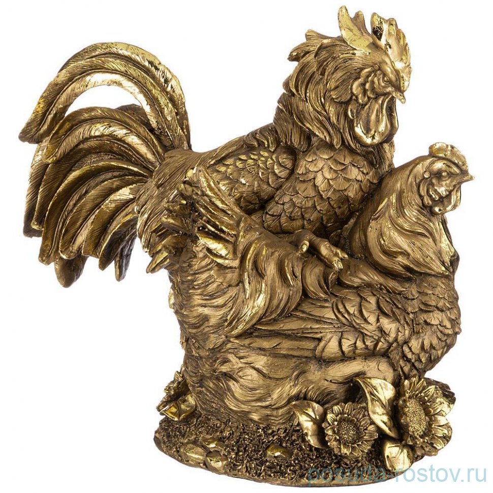 Фигурка 24 х 26 см "Петух с курицей" /бронза с позолотой / 273633